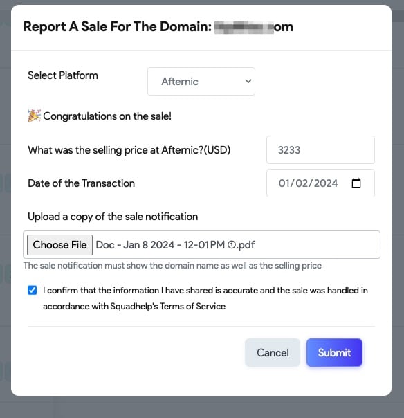 Report A Sale